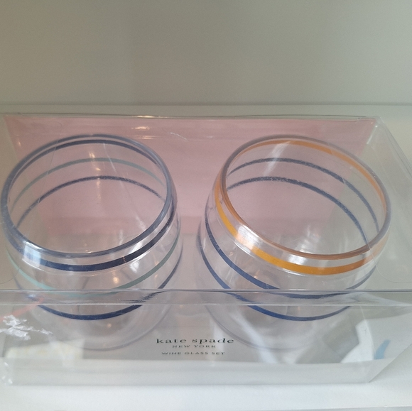 NWT Kate Spade Citrus Twist Strip Stemless Wine Glass Set Multicolored - Picture 4 of 4